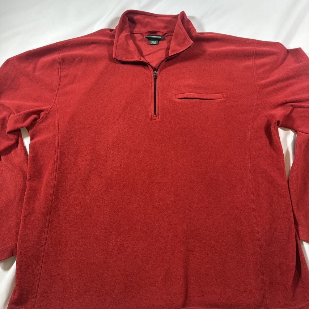 Vtg LL Bean XL Sweater Men Large Red 1/4 Collared Fleece Pullover Outdoor‎
